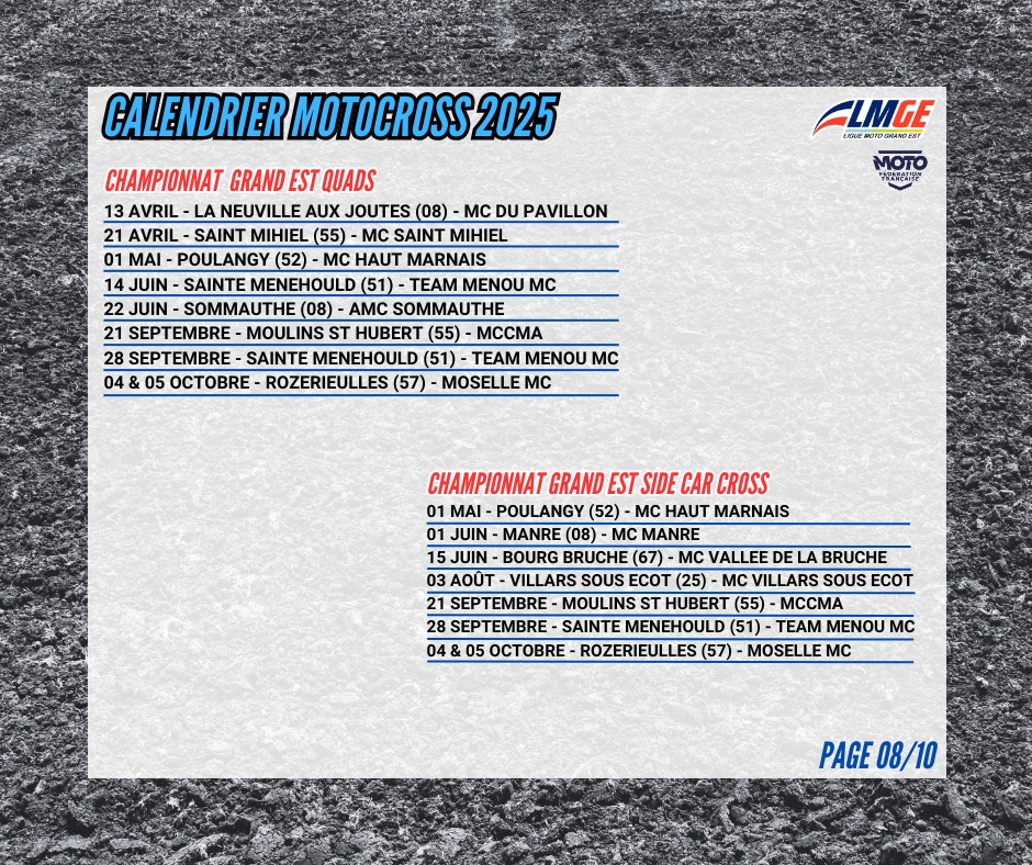 Championnat Motocross 2025 Ligue Grand Est Quads et Side-Car Cross